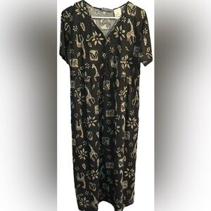 Vintage Erika Giraffe Print Midi Dress 🌿 Cottagecore Boho Whimsical Artsy Quirky